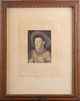 Estampe : Eau - forte - L'homme à l'Oeillet d'après Van EYCK - daté 1903 Epreuve d'Etat signé BERNIER Charles