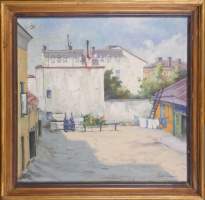 Tableau HST marouflée sur panneau -Garden Galagahen- daté au dos 1927 signé NILS