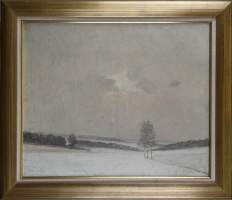 Tableau HSP (rest, pt taches) -Première neige- daté 1908 signé SCORIEL J-Jean-Ba