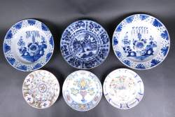 Céramique: Delft ancien probable 17/18eS (6pcs) (egr): paire de plats, plat déco