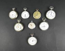 Bijou: Montres de gousset en métal argenté mvt à remontoir (8) (En état) (usures