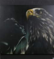 Tableau aerographe sur bois (pt usures) -L'immortel maître des lieux- daté 2013