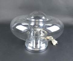 Luminaire : Lampe de bureau Space Age piètement en métal chromé abat-jour en verre