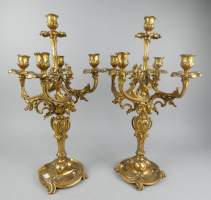 Objet : Paire de chandeliers en métal doré (acc 1 branche) de style Louis XV fin 19e début 20eS