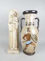 Céramique : Sculpture de Saint Thomas + vase , en grés de Bouffioulx