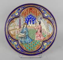 Céramique : Plat en émaux de LONGWY - L'Annonciation - tirage limité n° 28/100 décor par Maurice - Paul CHEVALLIER (1892 - 1987)