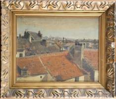 Tableau Papier? Marouflé sur bois - Vieux toit de Saint Josse - signé DELSAUX Guillaume