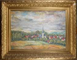 Tableau HST - Village en campagne - daté 1981 signé RONSMANS Willy