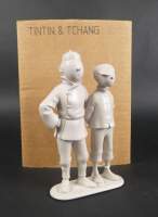 BD : Figurine HERGE , création Regout - Tintin & Tchang - n°80/200 circa 1992 en résine H : 16cm étiquette sous la base dans sa boite d'origine