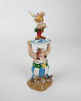 BD : Astérix , création Pixi - Obélix portant Astérix sur un bouclier - N° XXXVI/MD (900ex.) en métal sculpté circa 1997 avec certificat et boite d'origine
