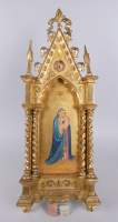 Religieux : Relique de Ste Thérèse de l'enfant Jésus et une relique de St Louis - Marie de Montfort + icône de la Vierge à l'enfant avec encadrement de style gothique