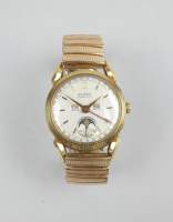 Bijou : Montre bracelet d'homme BUREN Grand Prix en or jaune 18K mvt à remontoir (En état) triple quantième et phases de lune avec bracelet métal