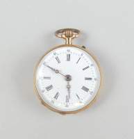 Bijou : Montre de gousset de col cuvette extérieure gravée en or jaune 18K mouvement à remontoir (en état)