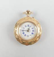 Bijou : Montre de gousset de col double cuvette en or jaune 18K mouvement à remontoir (En état , usures)