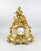 Horlogerie : Pendule en bronze/laiton doré et albâtre signé BRUCHON Emile