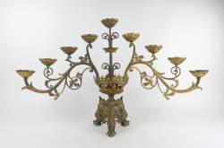 Religieux : Important candélabre en bronze à 9 lumières (leg. Oxydation base d'un pied)