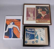 Estampe : Zincographies de partitions musicales complètes (5pc) dont : - Elle danse le Charleston - MAGRITTE René (1888 , 1967) - La Belle de Séville - DE GREEF Peter...