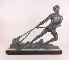 Sculpture : - Le Pêcheur - dans le goût d'Alexandre OULINE en métal patiné cachet Les Maitres Bronziers Christian