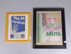 Estampe : Zincographies de partitions musicales complètes (2pc) : - Valse d'Amour - MAGRITTE René (1888 , 1967) - Arlita - BAUGNIET Marcel Louis (1896 , 1995)