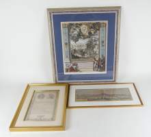 Estampe : (3pcs) 2 gravures de la prise de Mons par Louis XIV dont 1 daté 1709 gravé par CORVINUS Johann August