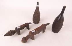 Africain : 2 objets de divination (oracles) et 2 clystères Kuba , Congo