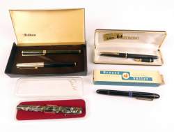Collection : (6pcs) Lot de 5 stylos : 2 Waterman 1 plume en or 18k et 1 une 14k + plume 18K + Brause plume en or 18k + pélican plume en or 18k + Dupont laque de Chine