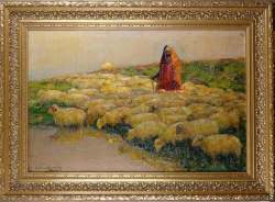 Tableau HST(rest) -Oeuvre orientaliste berger marocain et ses moutons- 2 signatu