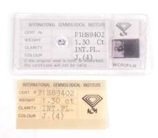 Bijou: Diamant de 1,30ct taille brillant rond sur papier / sous blister avec cer