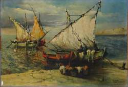 Tableau HSP -Pêcheurs- 1962 signé ACAR A (20eS) 68x100cm s/scadre