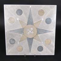 Objet: Panneau -Rose de vents- en marqueterie de galuchat etnacre inscription au