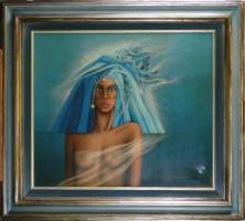 Tableau HST(pt enfoncement/ taches) -Buste de femme- daté audos 1984 signé TORRE