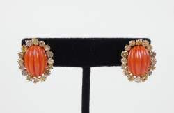 Bijou: Paire de boucles d'oreilles en or jaune et blanc 14K sertie de corail (EU
