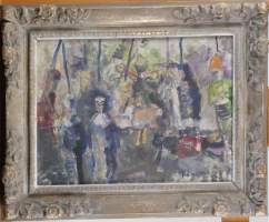 Tableau HSP -Spectacle de Marionnettes- daté 1945 signé FRANCOIS 31x40,5cm cadre