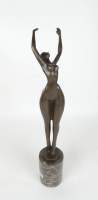 Sculpture : Bronze à patine brune - Danseuse nue - signé JUNO cachet de fondeur JB DEPOSEE Bronze Garanti Paris sur socle en marbre