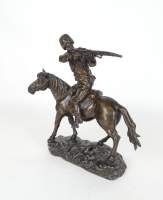 Sculpture : Bronze patiné (griffes) - soldat sur son cheval - signé OMERTH Georges