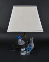 Luminaire : Lampe de bureau étiquette Cristal Lalique Paris décor de 2 oiseaux avec abat-jour