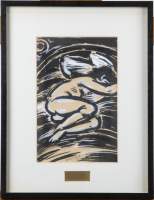 Tableau : Encre rehaussée à la gouache Projet pour gravure bois - Nu couché - daté 1958 attribué à MASEREEL Frans