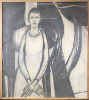 Tableau : Important dessin fusain sur toile - La femme - attribué à VIENNE Charly