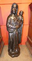 Religieux : Importante sculpture en bois patiné - Vierge à l'enfant - 20eS