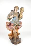 Religieux : Sculpture en bois polychrome - Séraphin à la corne d'abondance - travail Portugais ou Espagnol du 18eS