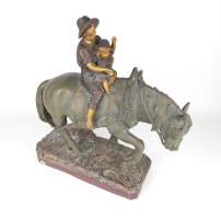 Sculpture : Terre cuite (pt acc) - Enfants sur un cheval de trait - signé AURILI Richard