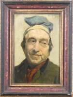 Tableau HSP marouflé - portrait d'homme - daté 81 signé MEERTS Franz