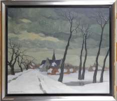 Tableau HST - Village sous la neige - signé VAN LERBERGHE Karel