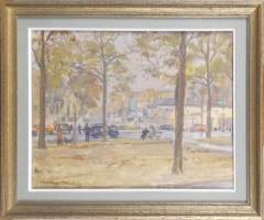 Tableau HST - Vue de ville animée - signé MICHEL Charles