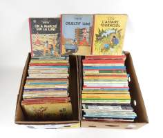 BD : lot de BD (+/ - 100pcs) (bon état à ds l'état) dont : EO Tintin Affaire Tournesol B20 , EO Marché sur la Lune B11 , EO Objectif Lune B8 , Archives Hergé 2..