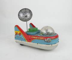Jouet : - Space Ship X - 8 scouting - TADA made in Japan Navette spaciale en tôle lithographiée (acc antenne , traces d'usages)