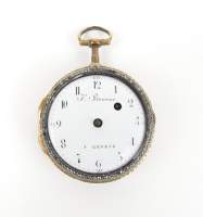 Bijou : Montre de gousset mvt à coq (Ds l'état , acc) cadran et mvt signé Fs Bouvier à Genève fin 18eS début 19eS boitier peint et émaillé