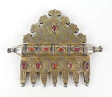 Bijoux ethniques argent : Pendentif/ élément de collier/ parure serti de cornaline probablement HERZARI Turkménistan