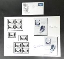 Collection : Série spéciale timbres Apollo XI Belgique autographe de l'équipage : N.AMSTRONG , M.COLLINS , B.ALDRIN +enveloppe : le 1er homme en orbite cachet 20/02/1962