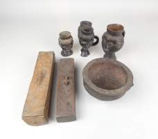 Africain : Lot d'objets Kuba Congo : 3 coupes , 2 boites et 1 bol